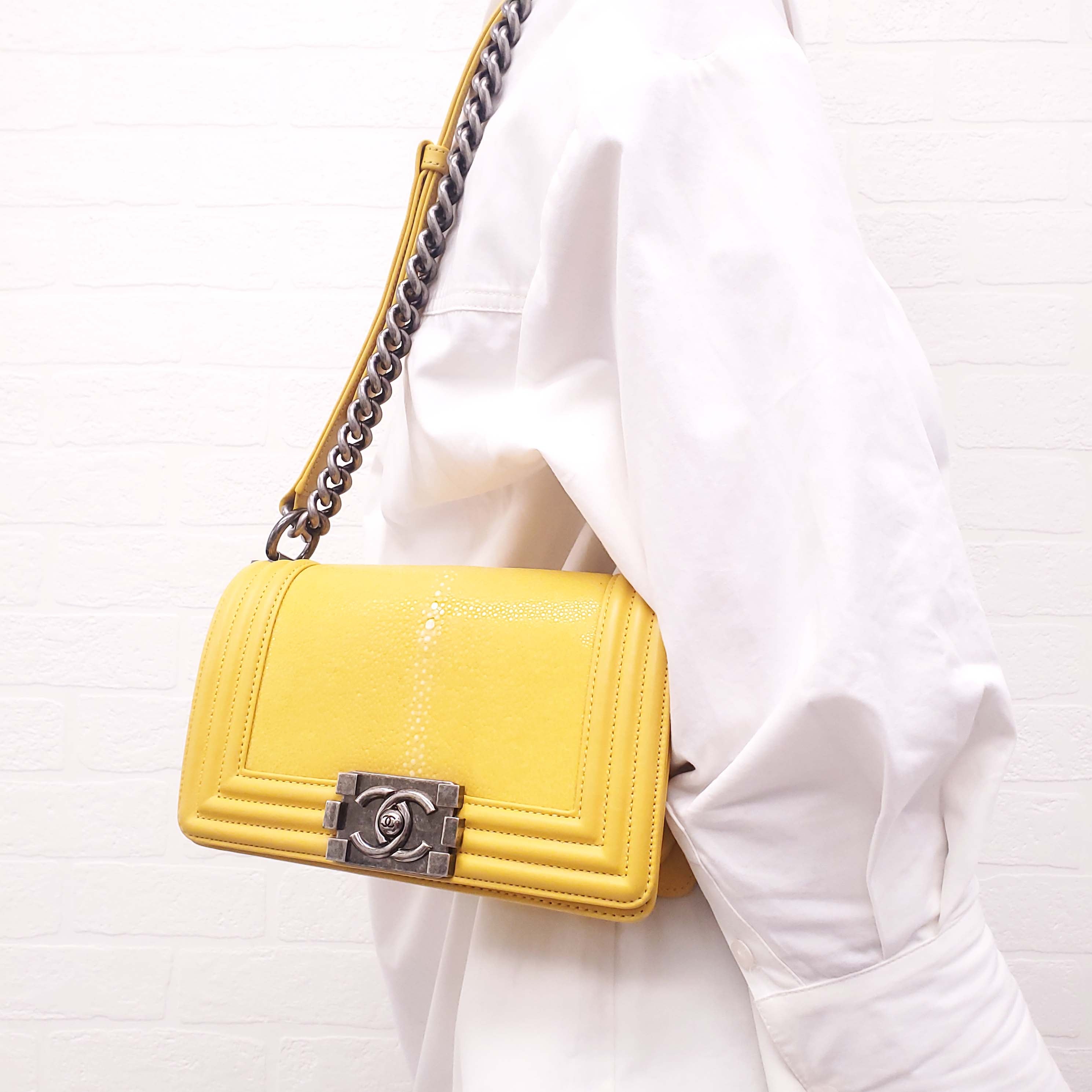 CHANEL BRIGHT YELLOW STINGRAY BOY BAG