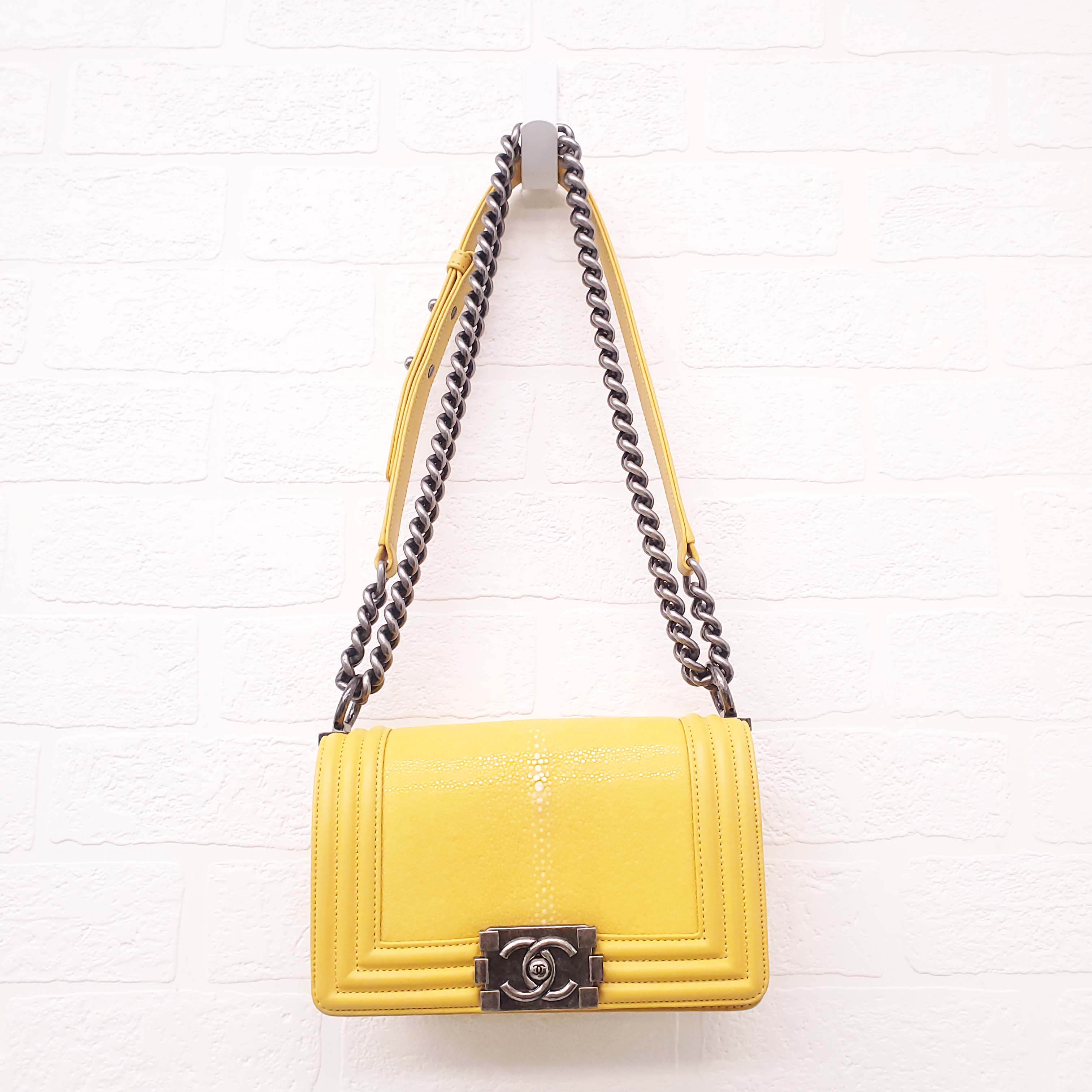 CHANEL BRIGHT YELLOW STINGRAY BOY BAG