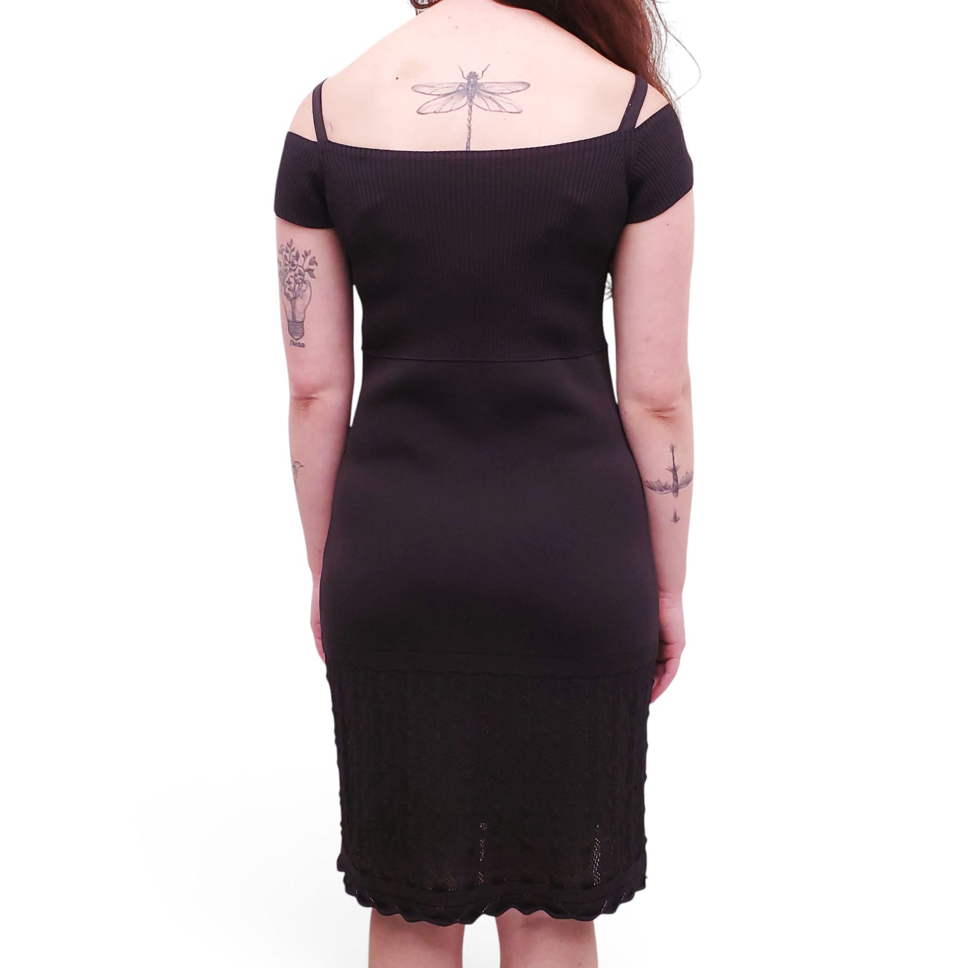CHANEL BROWN KNIT DRESS WITH LOGO DETAIL - SIZE 38