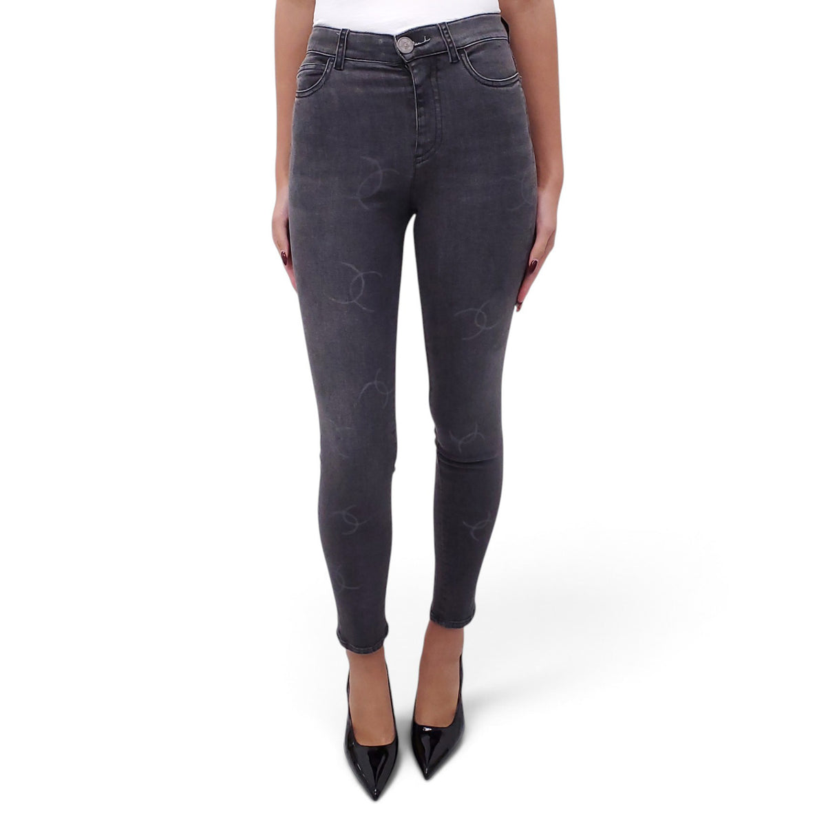 CHANEL CC GREY LOGO JEANS - SIZE 34