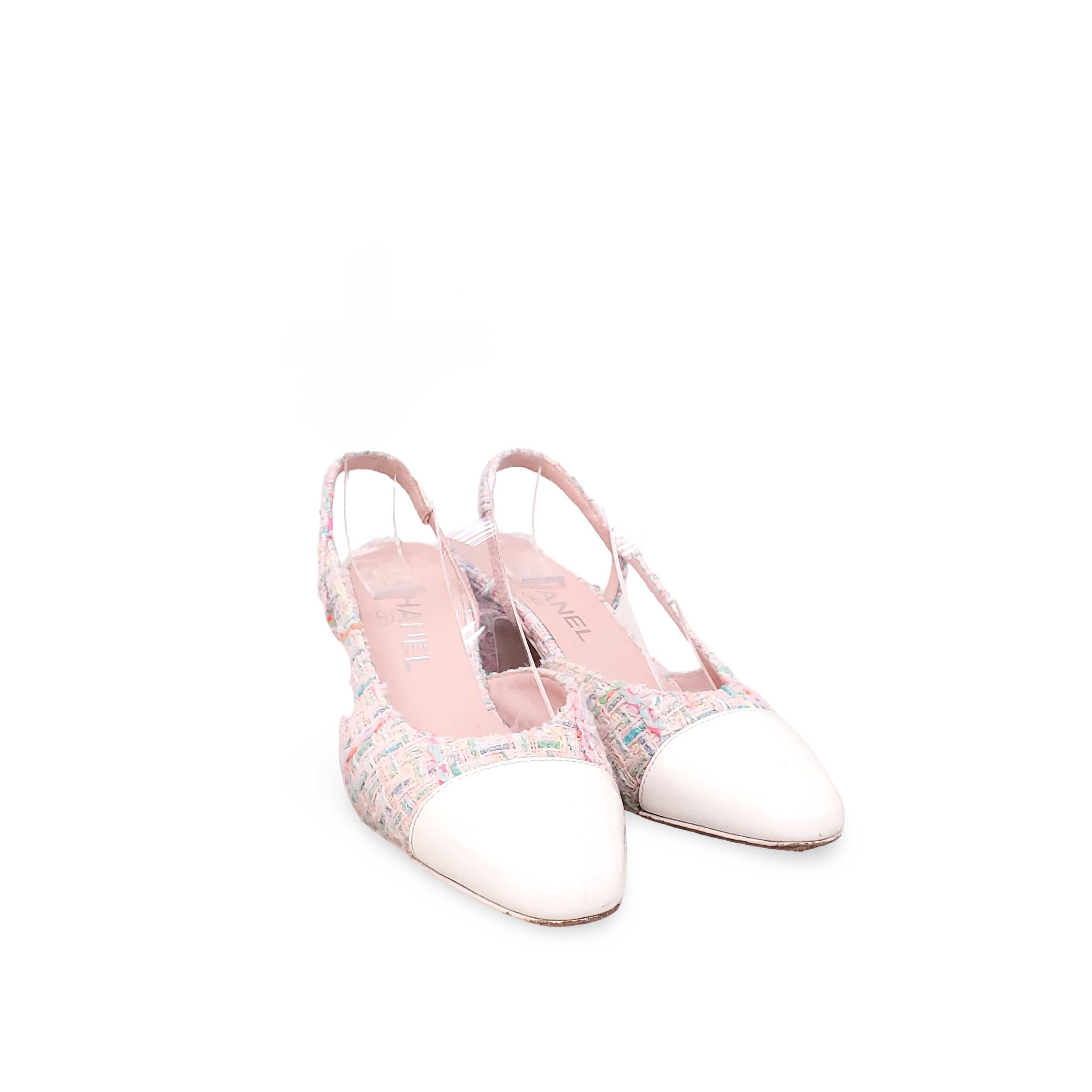 CHANEL CC MULTICOLOURED TWEED SLINGBACKS - SIZE 36
