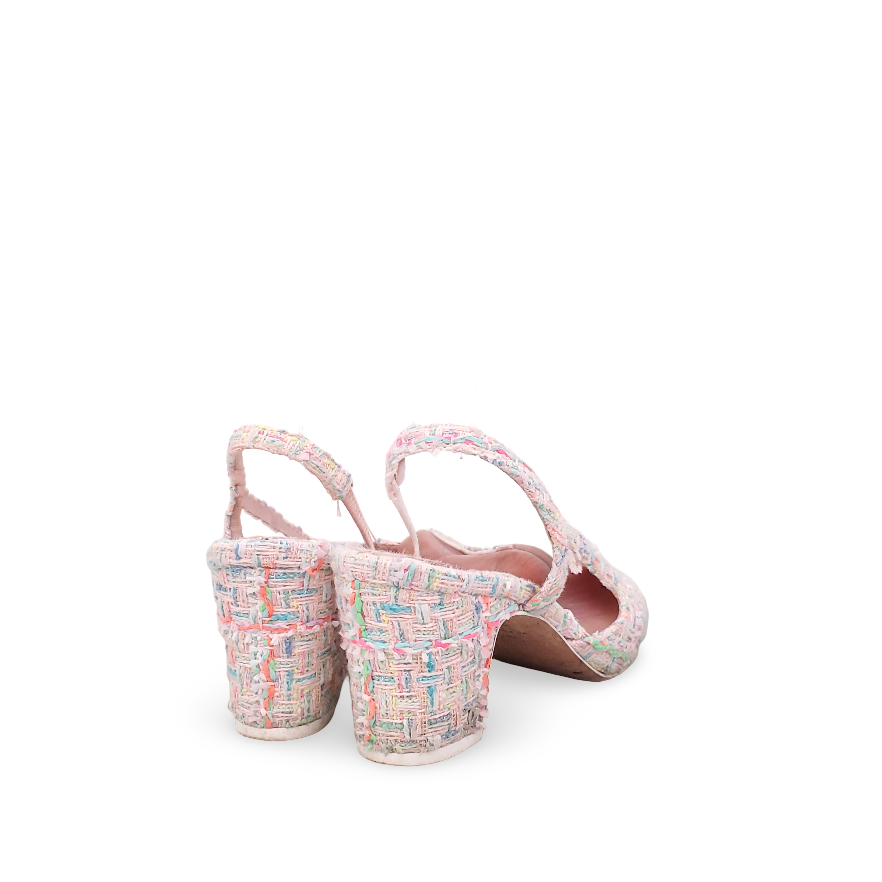 CHANEL CC MULTICOLOURED TWEED SLINGBACKS - SIZE 36