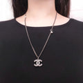 CHANEL CHROME CRYSTAL AND PEARL LOGO ADJUSTABLE NECKLACE