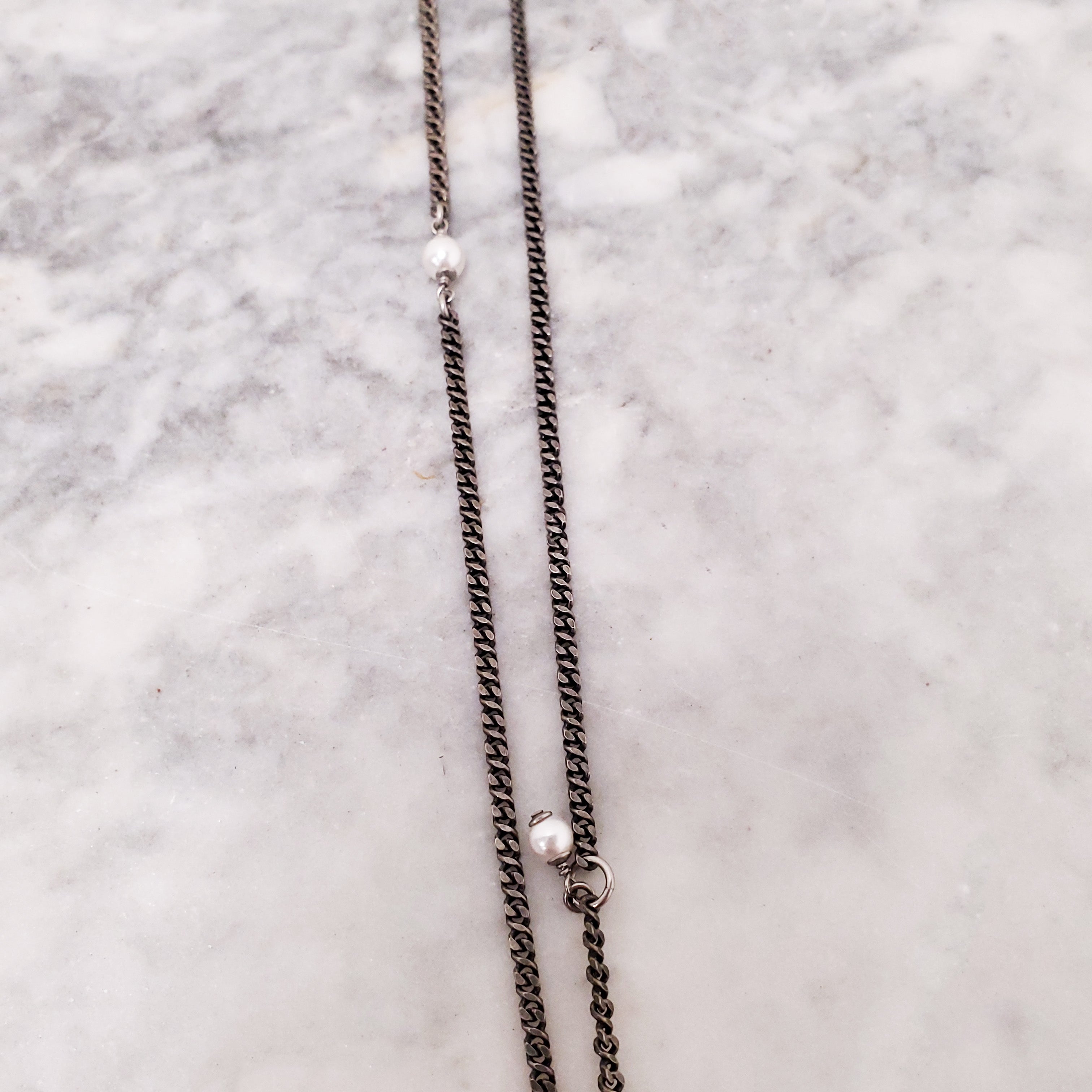 CHANEL CHROME CRYSTAL AND PEARL LOGO ADJUSTABLE NECKLACE