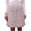 CHANEL CREAM AND MULTI-COLOURED PASTEL TWEED SKIRT WITH LOGO - SIZE 36