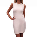 CHANEL CREAM CASHMERE MID LENGTH DRESS WITH PEARL CC LOGO - SIZE 36