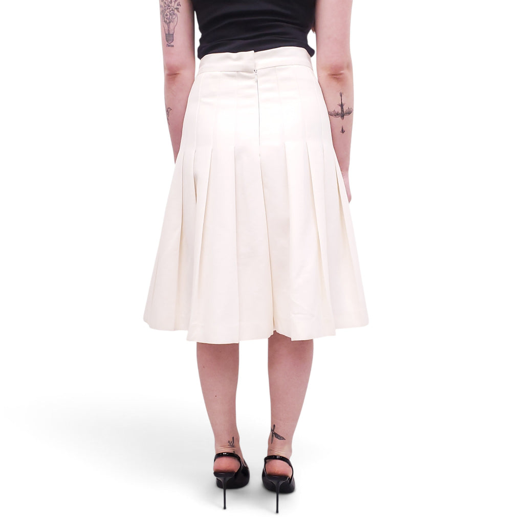 CHANEL CREAM IRIDESCENT PLEATED SKIRT - SIZE 38