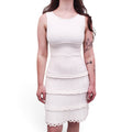 CHANEL CREAM RUFFLE CHEVRON KNIT DRESS WITH LOGO BUTTONS  - SIZE 36
