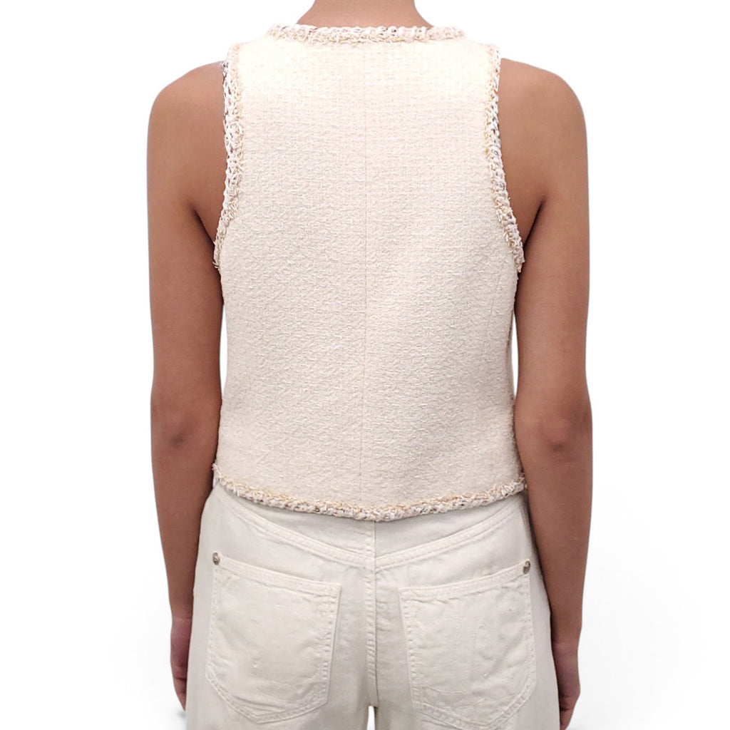 CHANEL CREAM VEST WITH LOGO BUTTONS AND MULTICOLOUR RIBBON DETAIL - SIZE 38