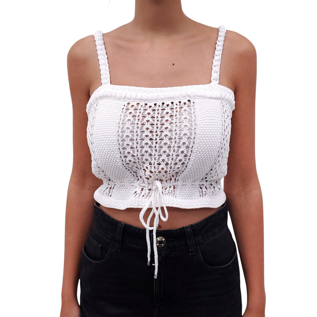CHANEL CROCHET CROPPED WHITE TOP - SIZE 38
