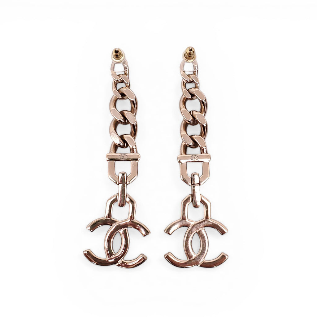 CHANEL CRYSTAL AND PEARL CC LOGO DROP EARRINGS
