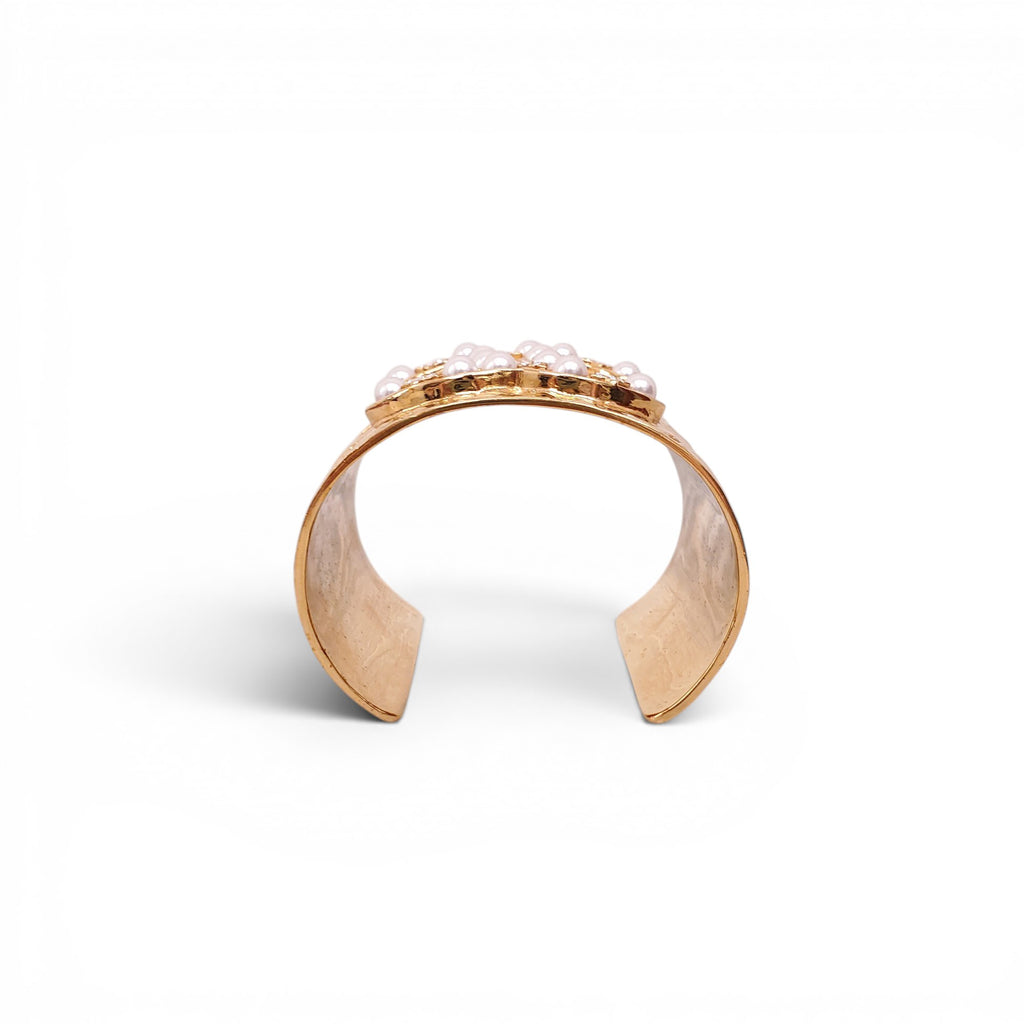 CHANEL GOLD CUFF WITH PEARL AND CRYSTAL CC LOGO