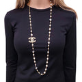 CHANEL GOLD NECKLACE WITH CREAM PEARLS, STARS, AND CC LOGO