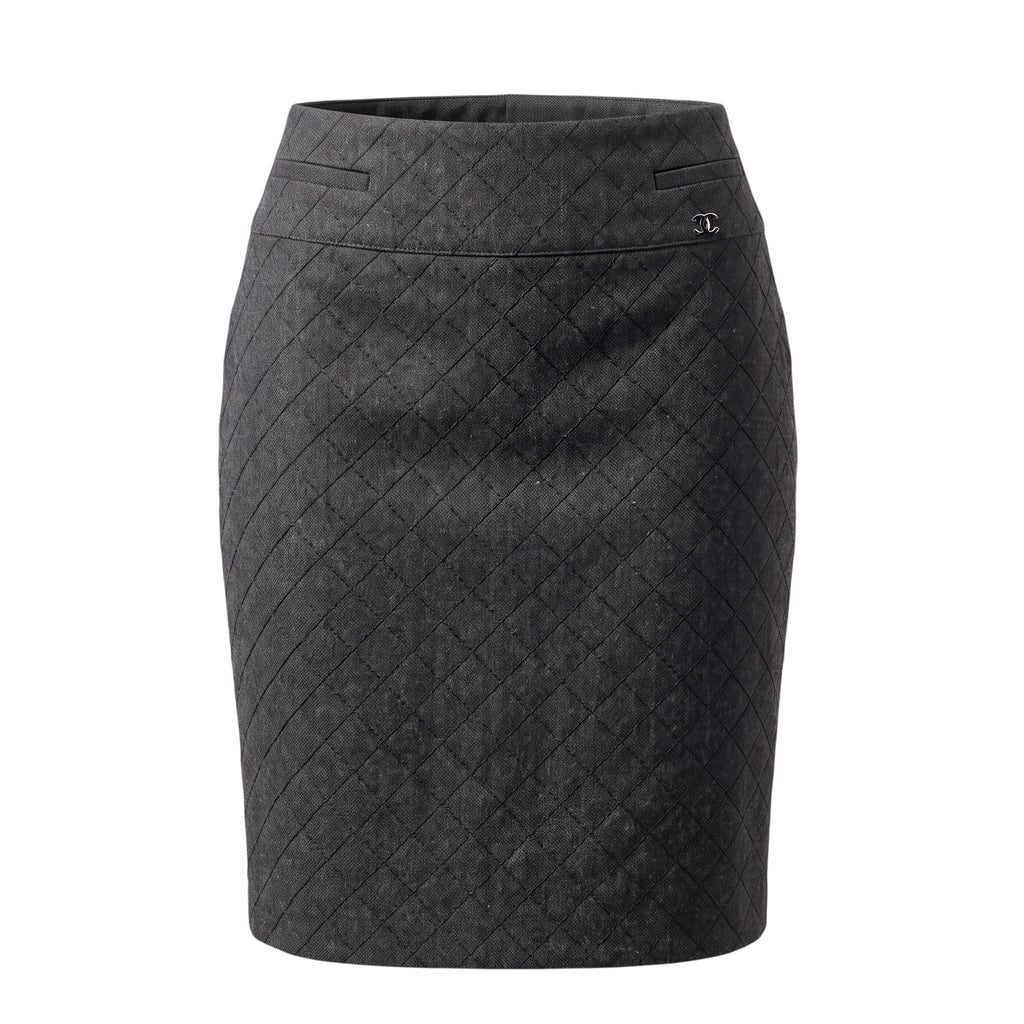 CHANEL GREY ARGYLE SKIRT - SIZE 40