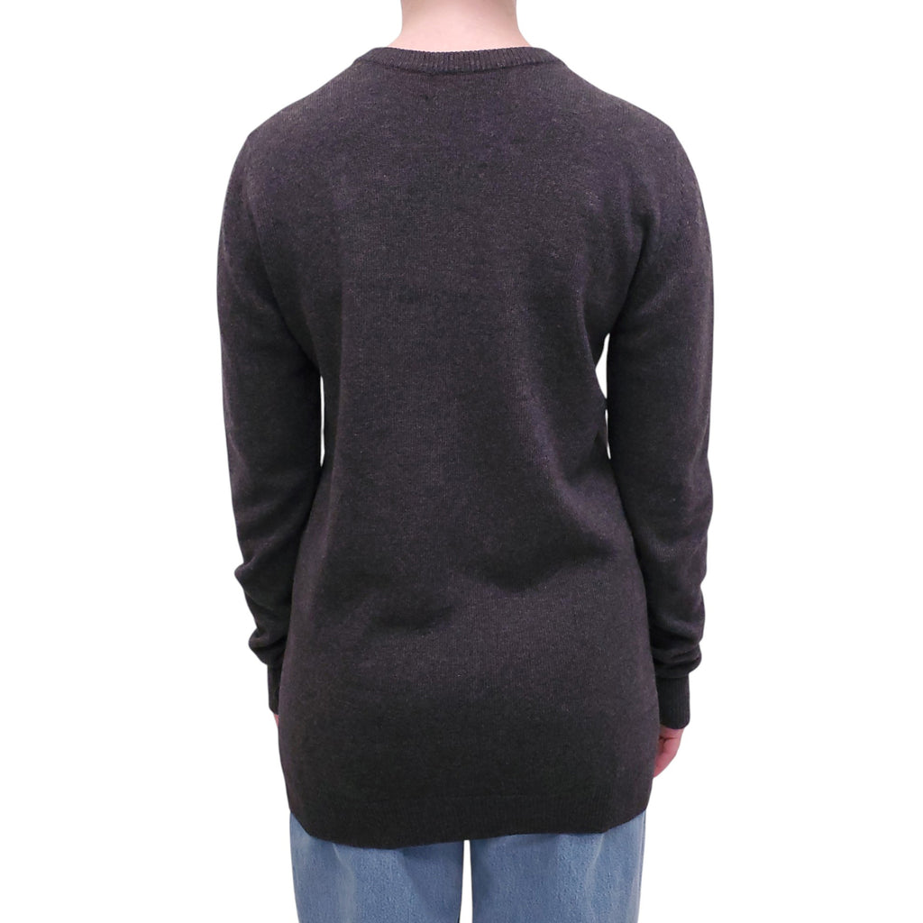 CHANEL GREY CASHMERE CARDIGAN WITH CHANEL GOLD LOGO BUTTONS - SIZE M