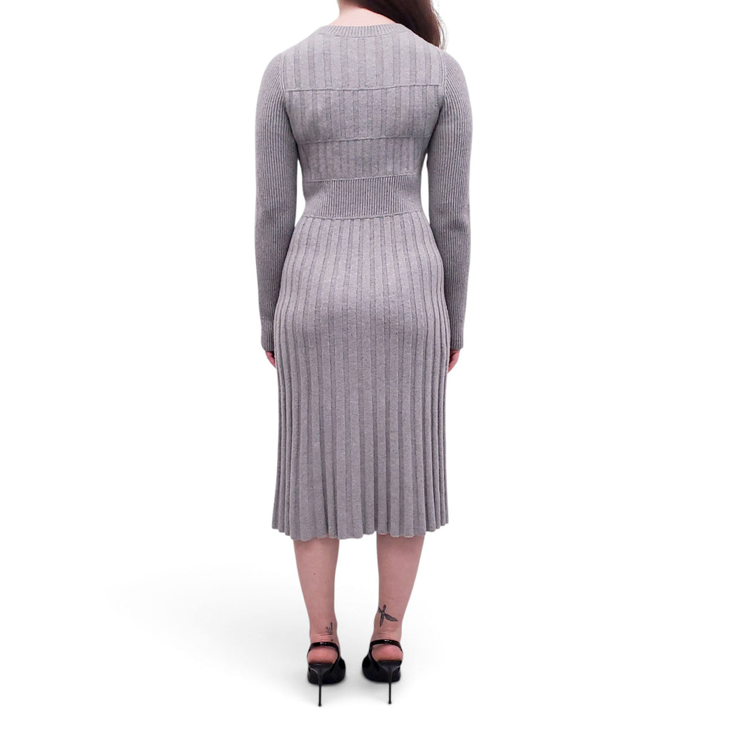 CHANEL GREY CASHMERE KNIT PLEATED DRESS  - SIZE 34