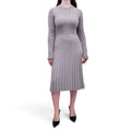 CHANEL GREY CASHMERE KNIT PLEATED DRESS  - SIZE 34