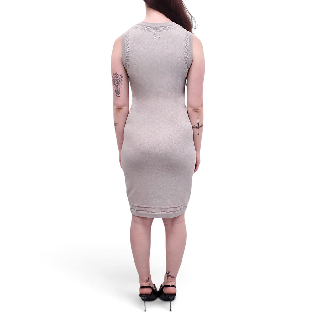 CHANEL GREY KNIT DRESS WITH BEADING DETAIL  - SIZE 34