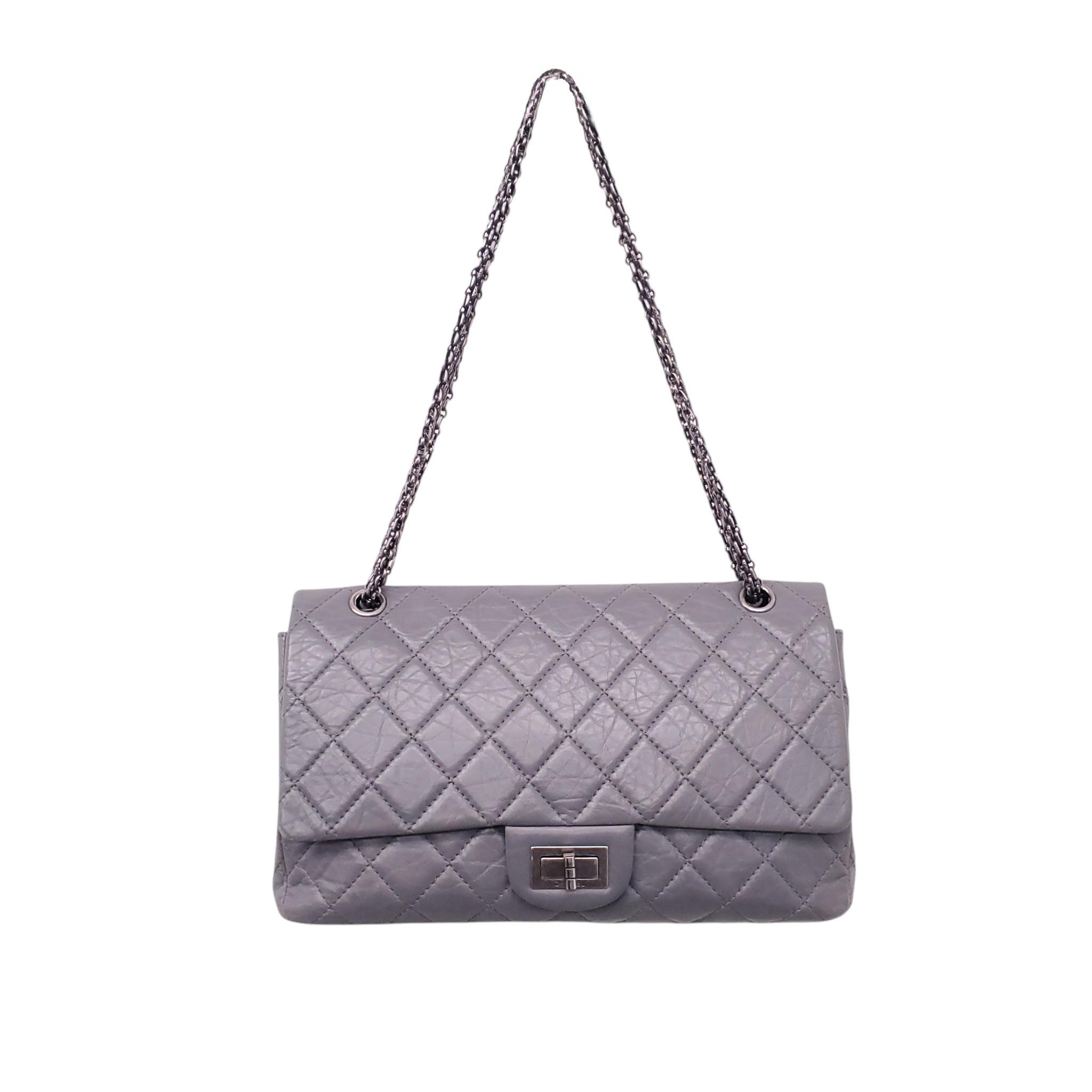 CHANEL GREY LAMBSKIN QUILTED RE-ISSUE FLAP BAG
