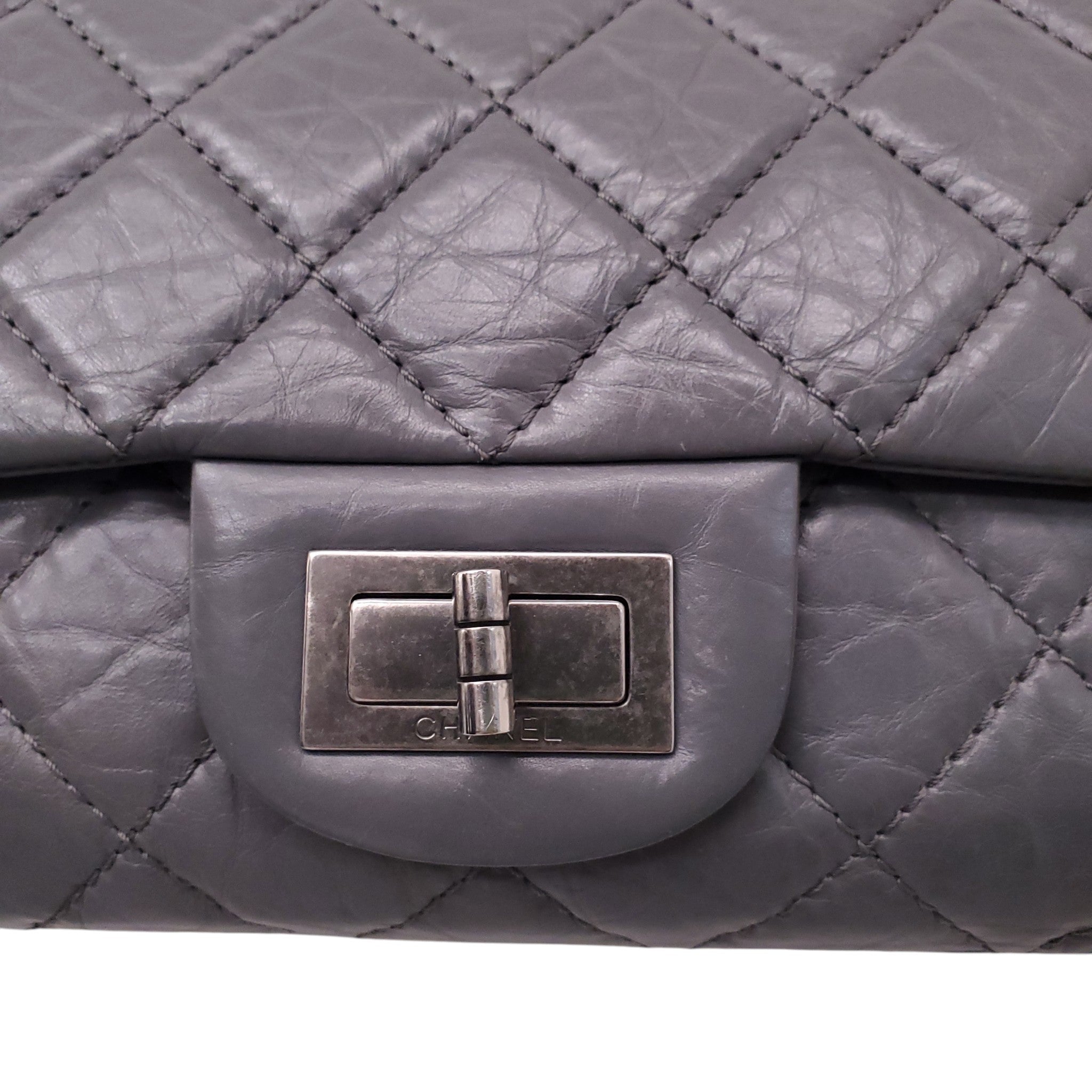 CHANEL GREY LAMBSKIN QUILTED RE-ISSUE FLAP BAG