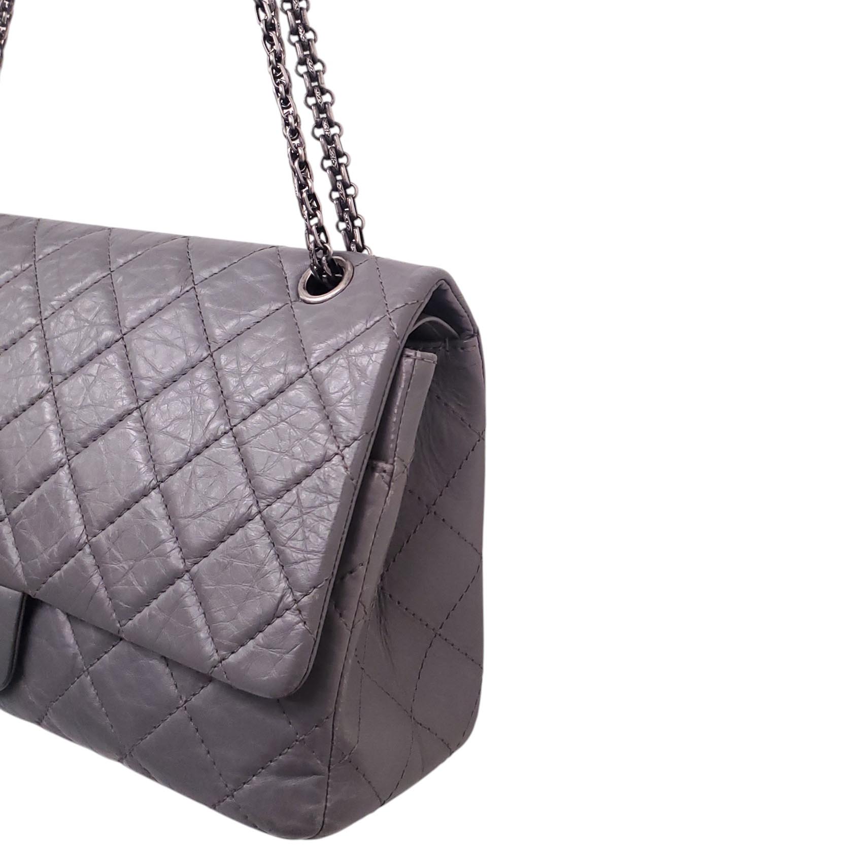CHANEL GREY LAMBSKIN QUILTED RE-ISSUE FLAP BAG