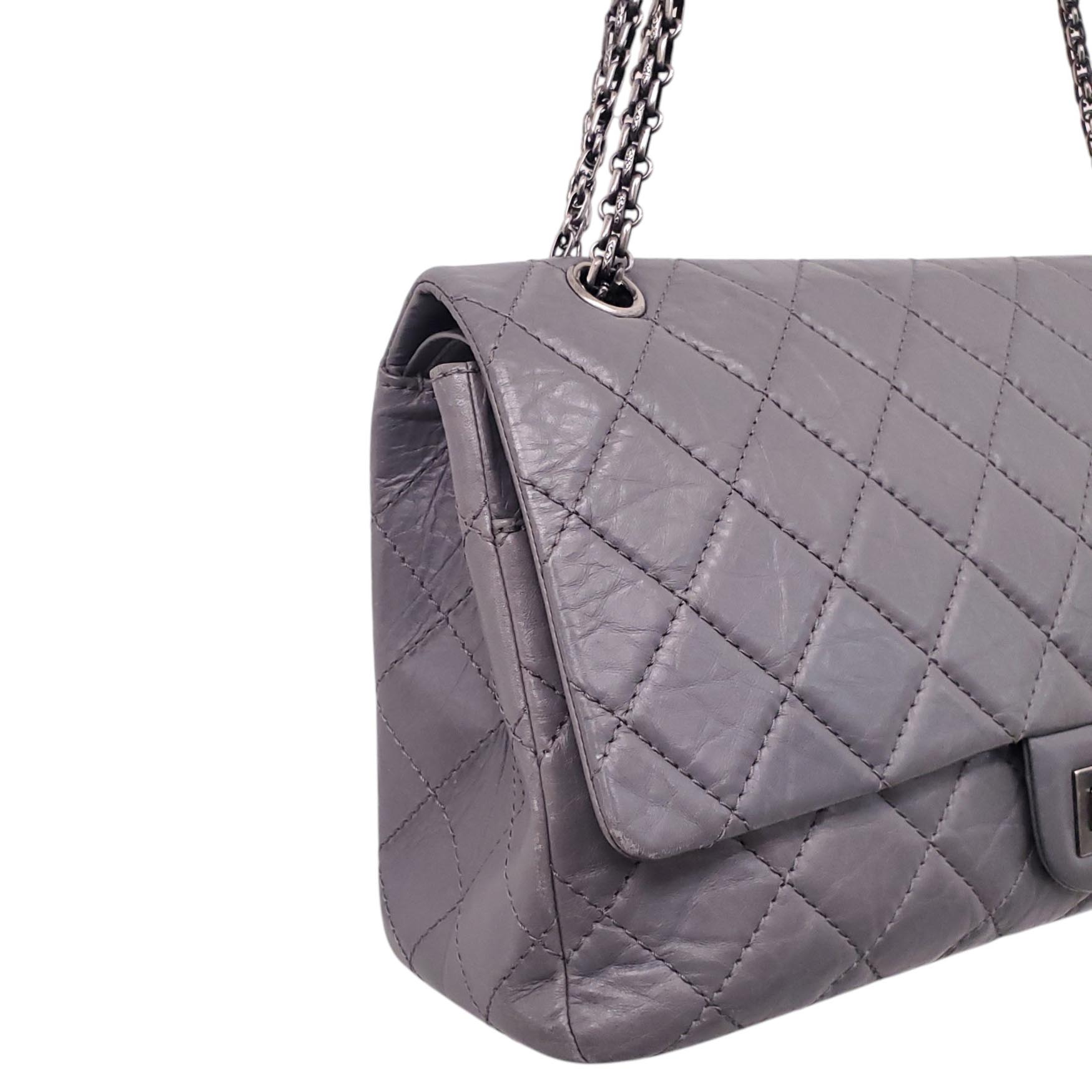 CHANEL GREY LAMBSKIN QUILTED RE-ISSUE FLAP BAG