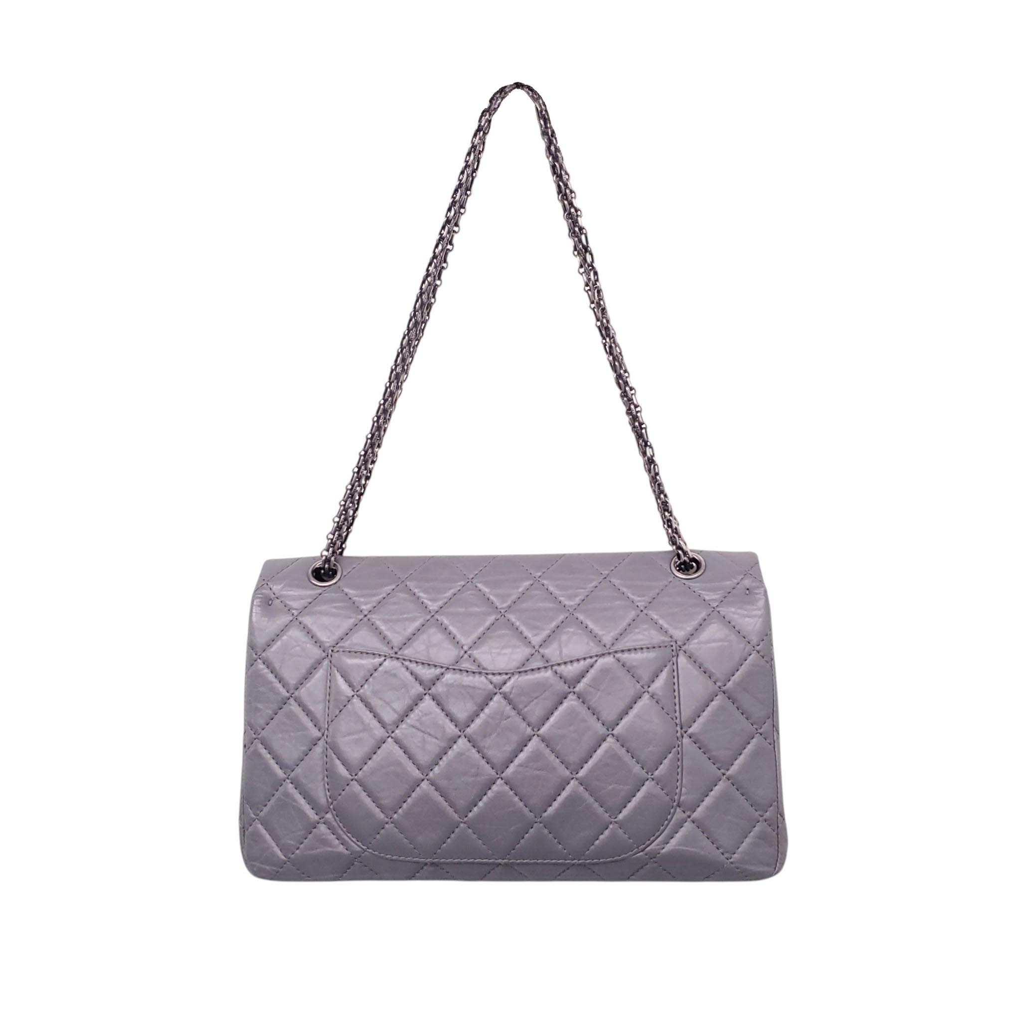 CHANEL GREY LAMBSKIN QUILTED RE-ISSUE FLAP BAG