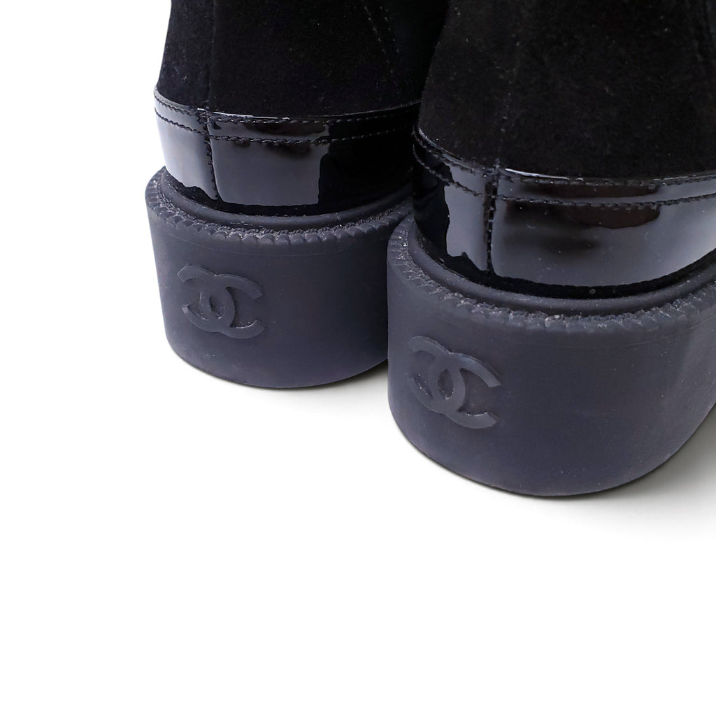 CHANEL INTERLOCKING CC LOGO NYLON LACE UP BOOTIES - SIZE 38.5