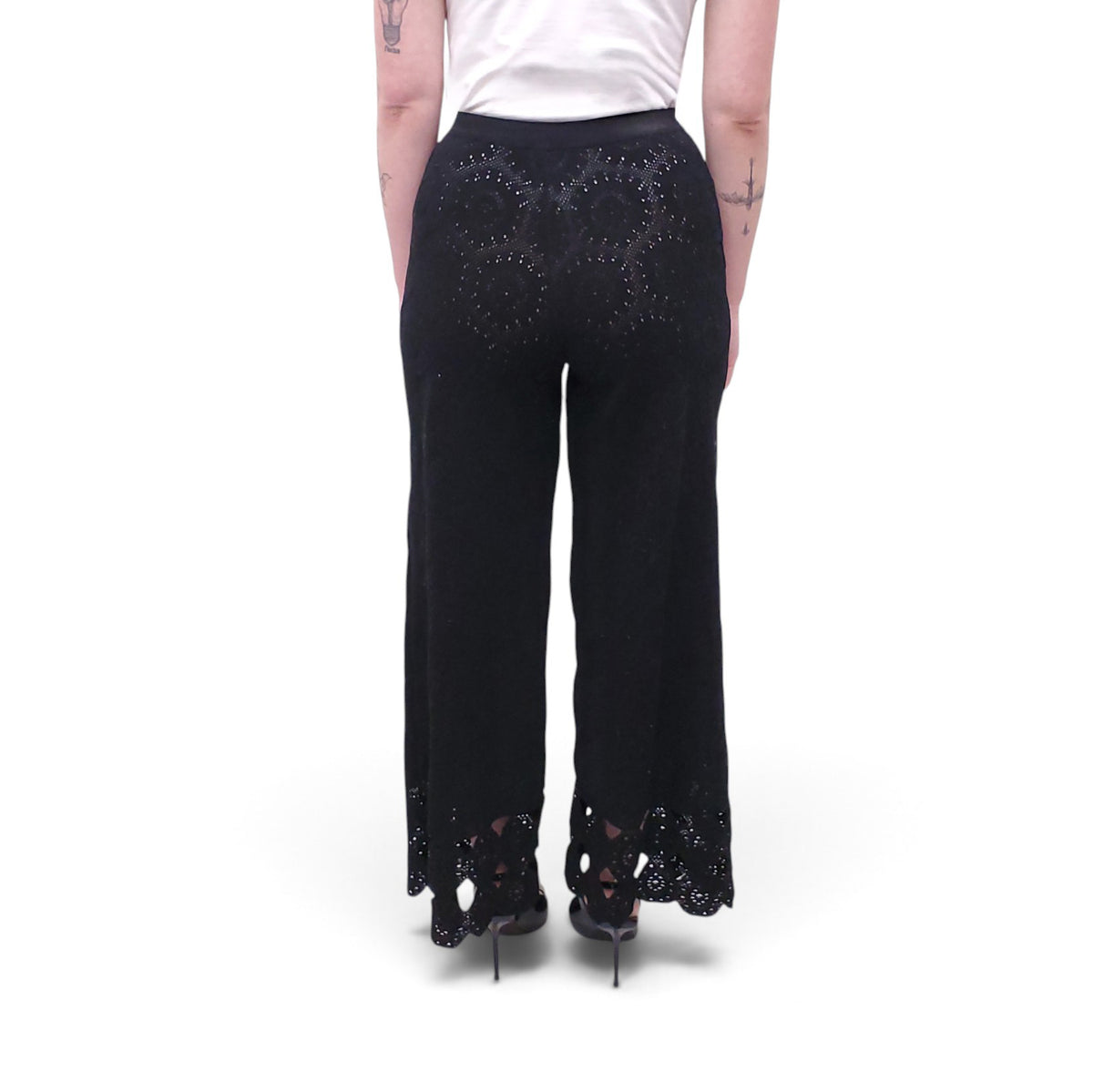 CHANEL LACE CROCHET BLACK TROUSERS - SIZE 34