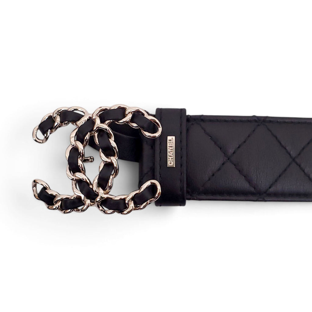 CHANEL LEATHER LOGO BELT - SIZE 105