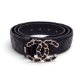 CHANEL LEATHER LOGO BELT - SIZE 105