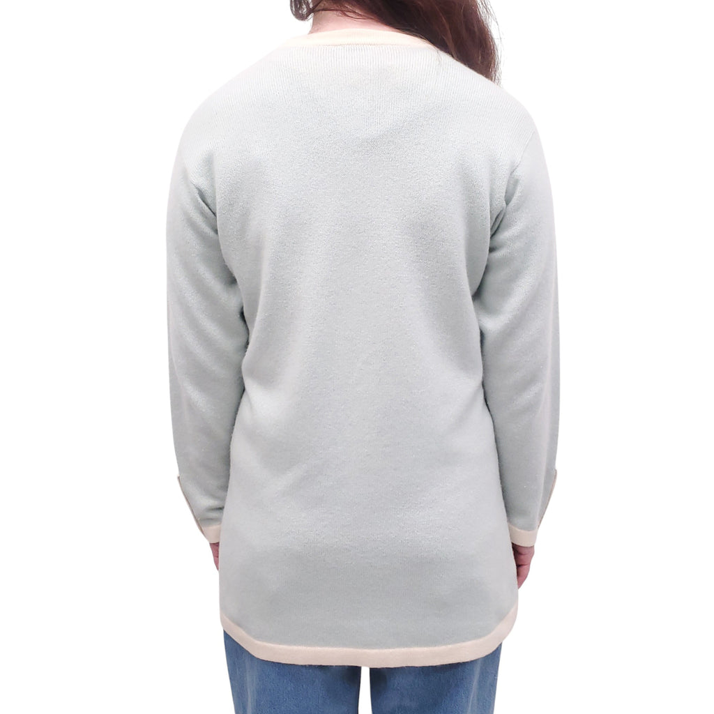 CHANEL LIGHT BLUE AND CREAM CASHMERE SWEATER SET  - SIZE 42