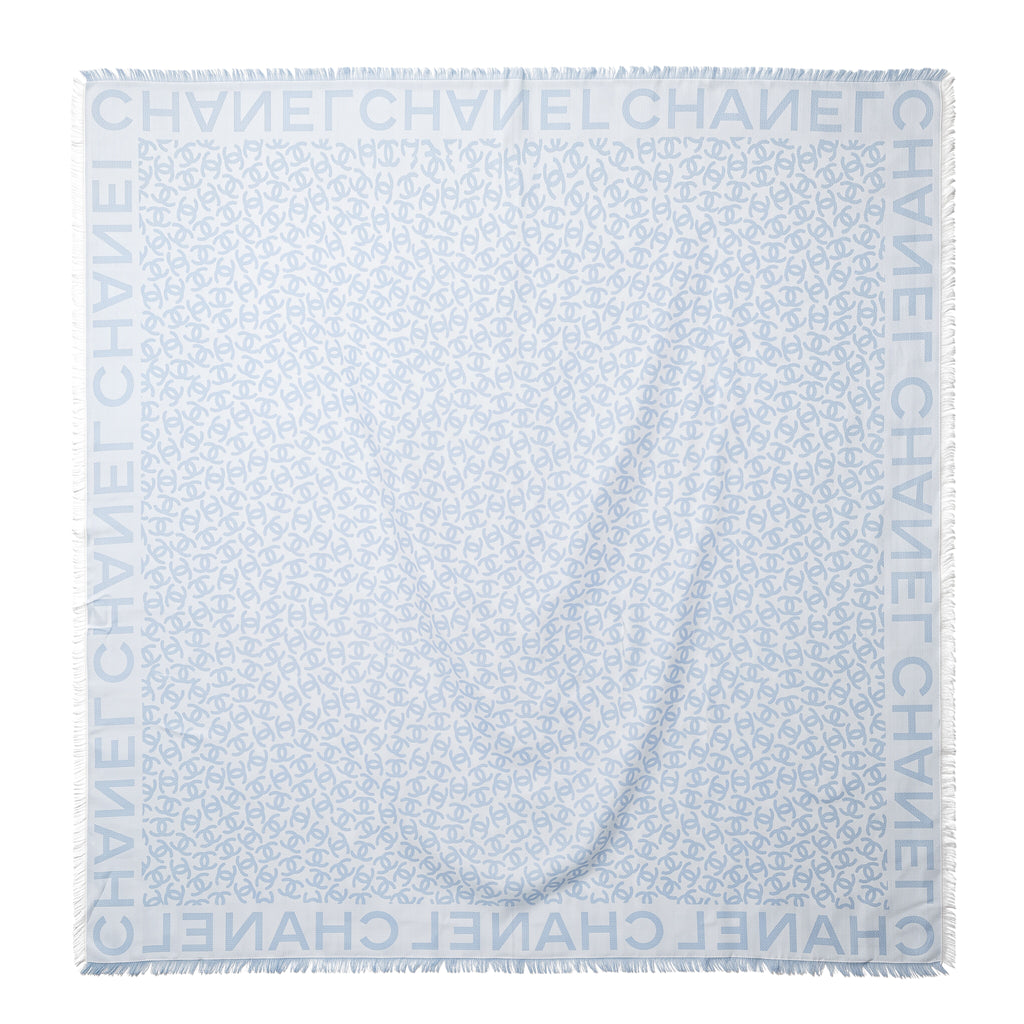 CHANEL LIGHT BLUE LOGO SCARF