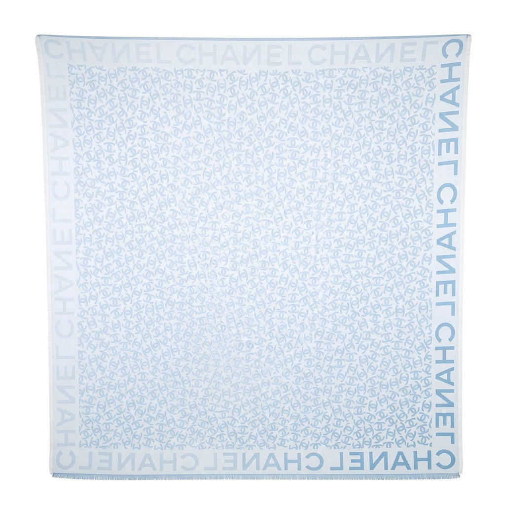CHANEL LIGHT BLUE LOGO SCARF