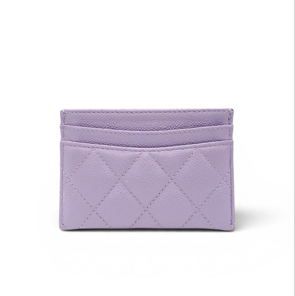 CHANEL LILAC QUILTED LEATHER CARD HOLDER