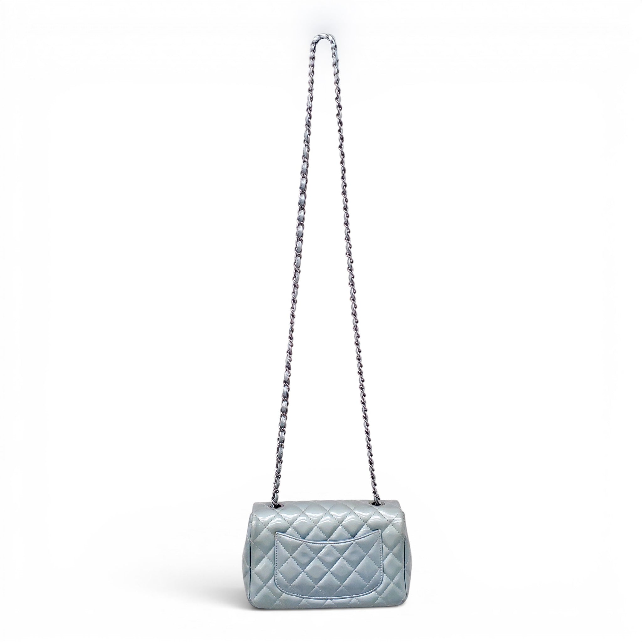 CHANEL METALLIC BLUE PATENT MINI FLAP BAG
