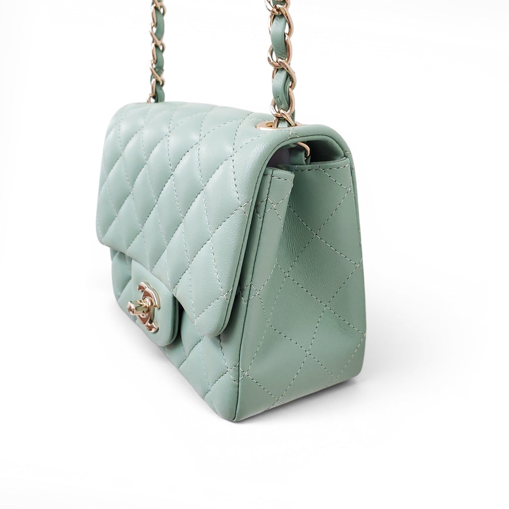CHANEL MINT LAMBSKIN SQUARE FLAP BAG