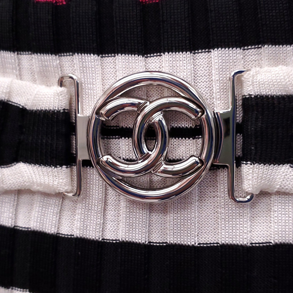 CHANEL MULTICOLOUR LOGO DRESS WITH MATCHING BELT - SIZE 36