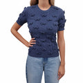 CHANEL NAVY BLUE COTTON KNIT BOW APPLIQUE SWEATER TOP - SIZE 38