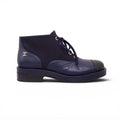 CHANEL NAVY BOOTIES WITH BLACK CAP TOE AND CC LOGO - SIZE 39.5