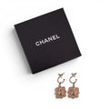 CHANEL NUDE ENAMEL FLORAL LOGO DROP EARRINGS