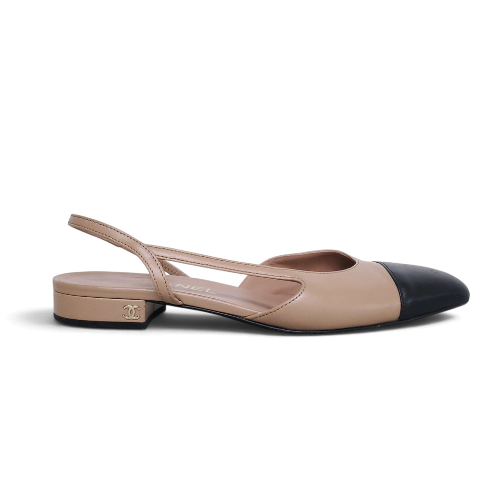 CHANEL NUDE LOGO SLINGBACK - SIZE 38.5C
