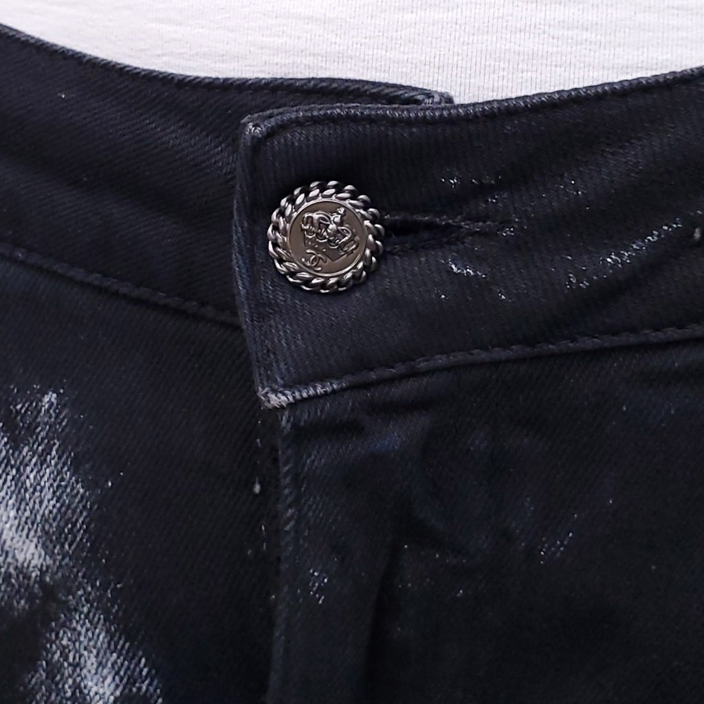 CHANEL PAINTED DENIM WITH LOGO BUTTON - SIZE 40