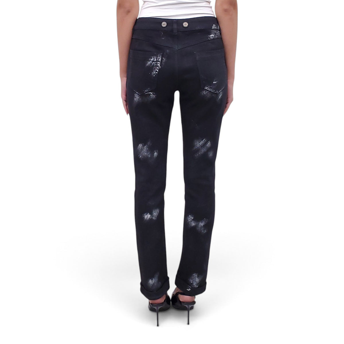 CHANEL PAINTED DENIM WITH LOGO BUTTON - SIZE 40