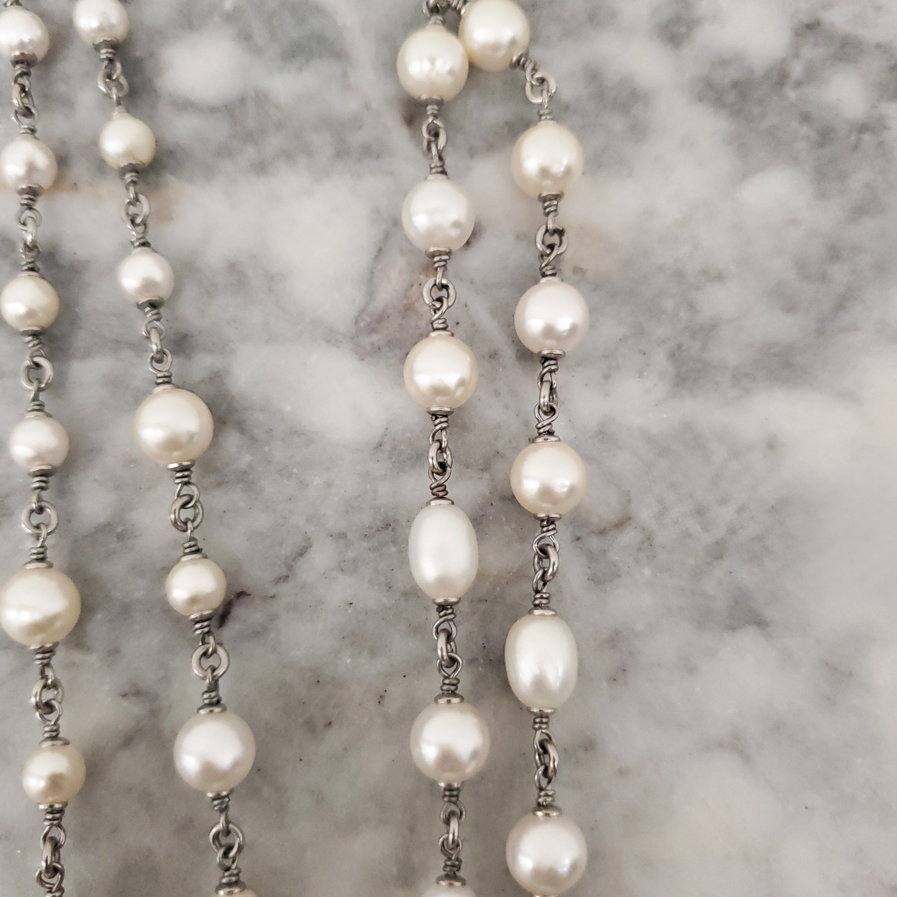 CHANEL PEARL AND SILVER CRYSTAL CHAIN LOGO NECKLACE