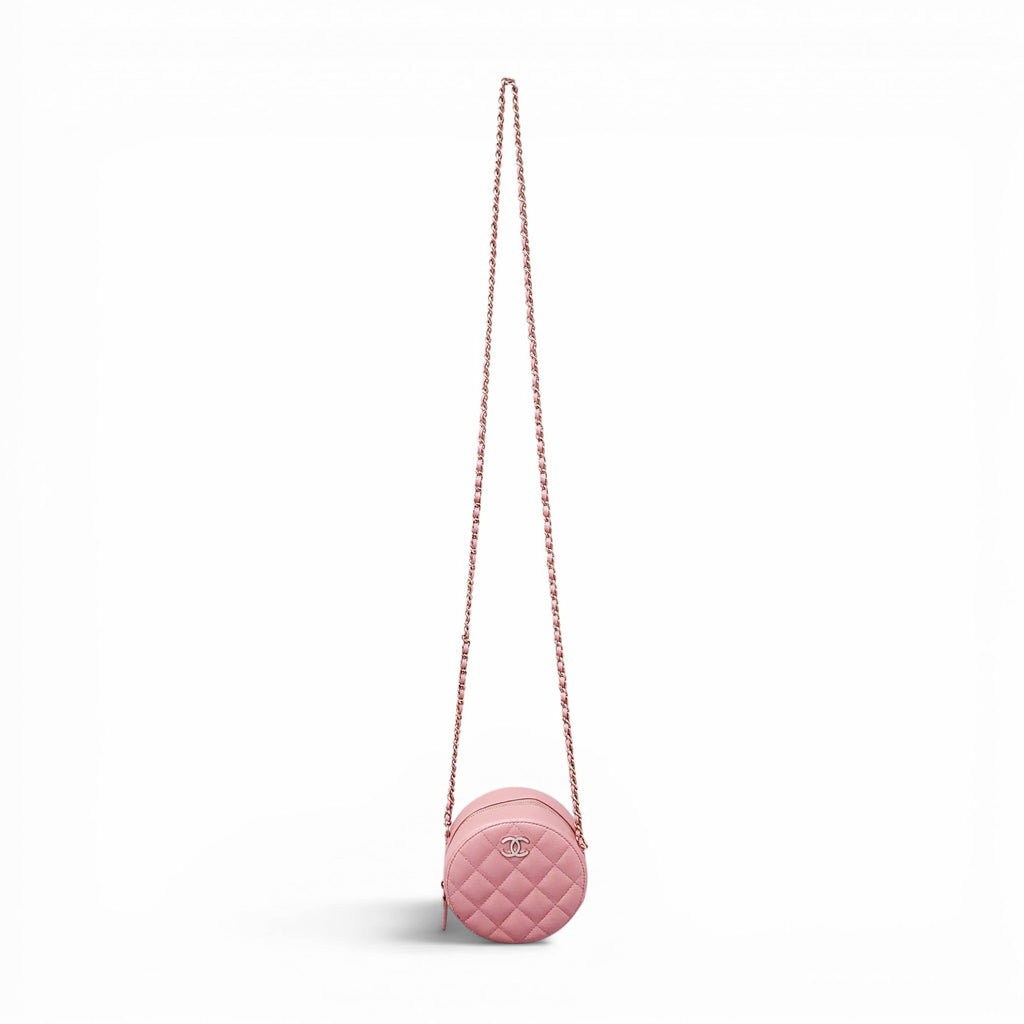 CHANEL PINK IRIDESCENT CAVIAR LEATHER ROUND CROSSBODY BAG