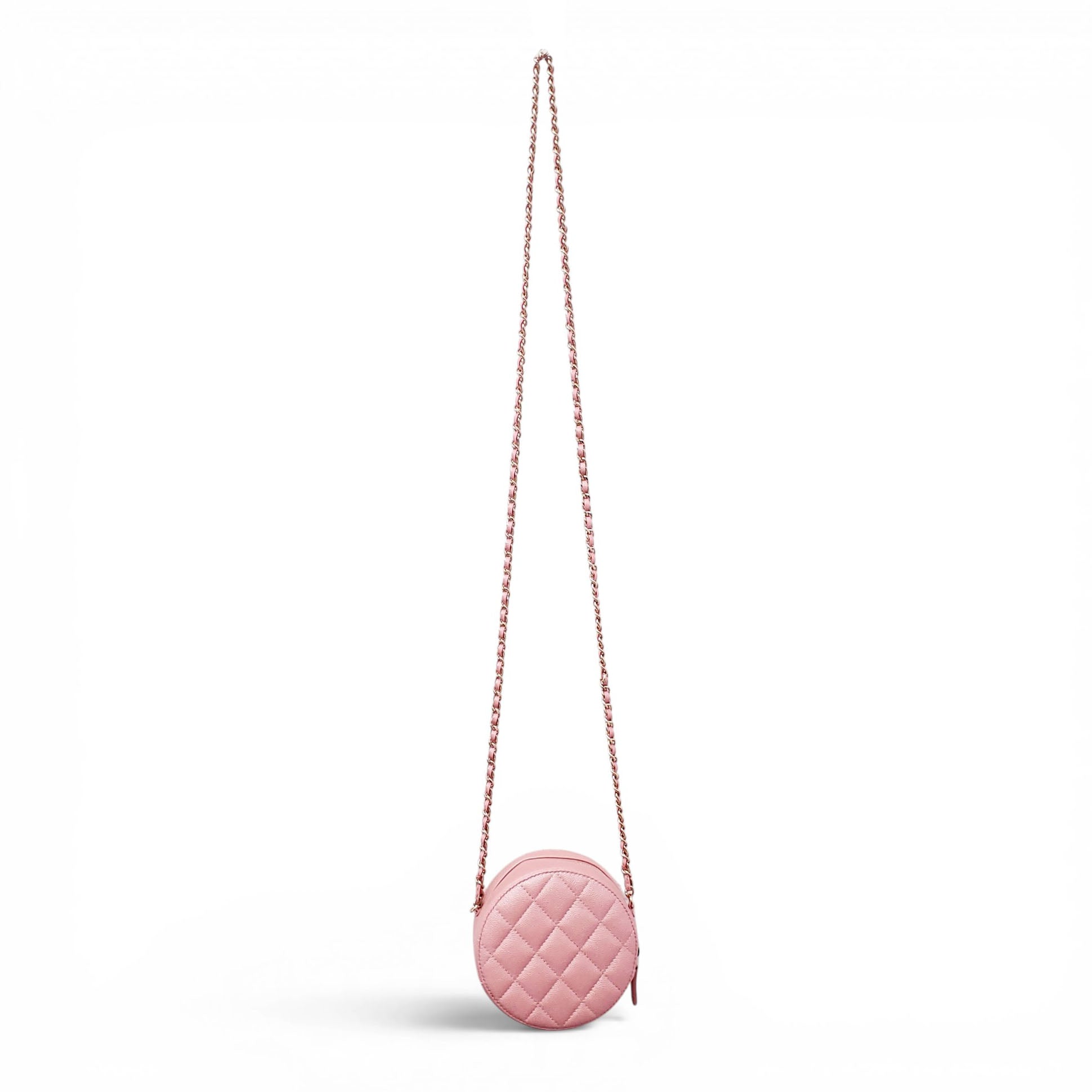 CHANEL PINK IRIDESCENT CAVIAR LEATHER ROUND CROSSBODY BAG