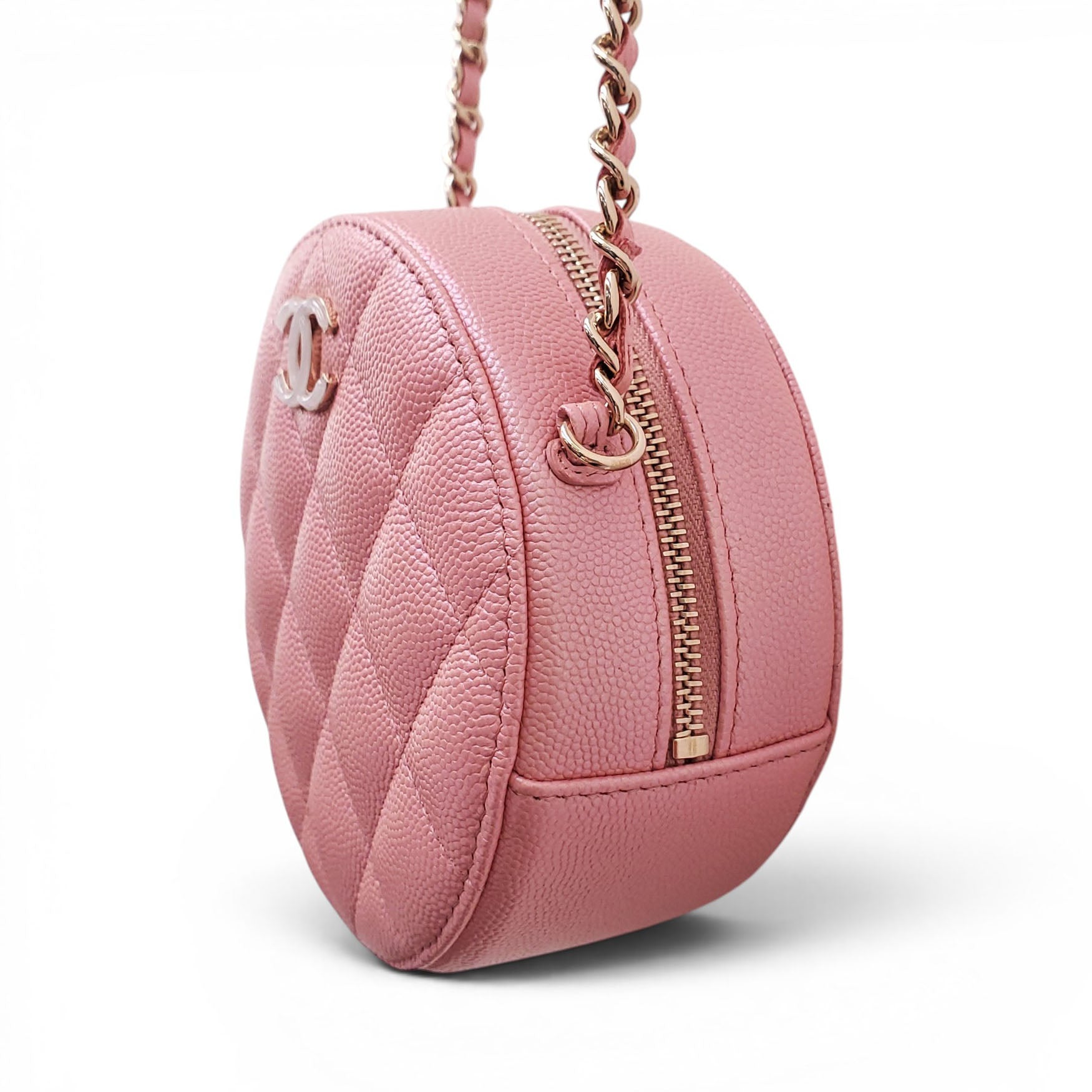 CHANEL PINK IRIDESCENT CAVIAR LEATHER ROUND CROSSBODY BAG