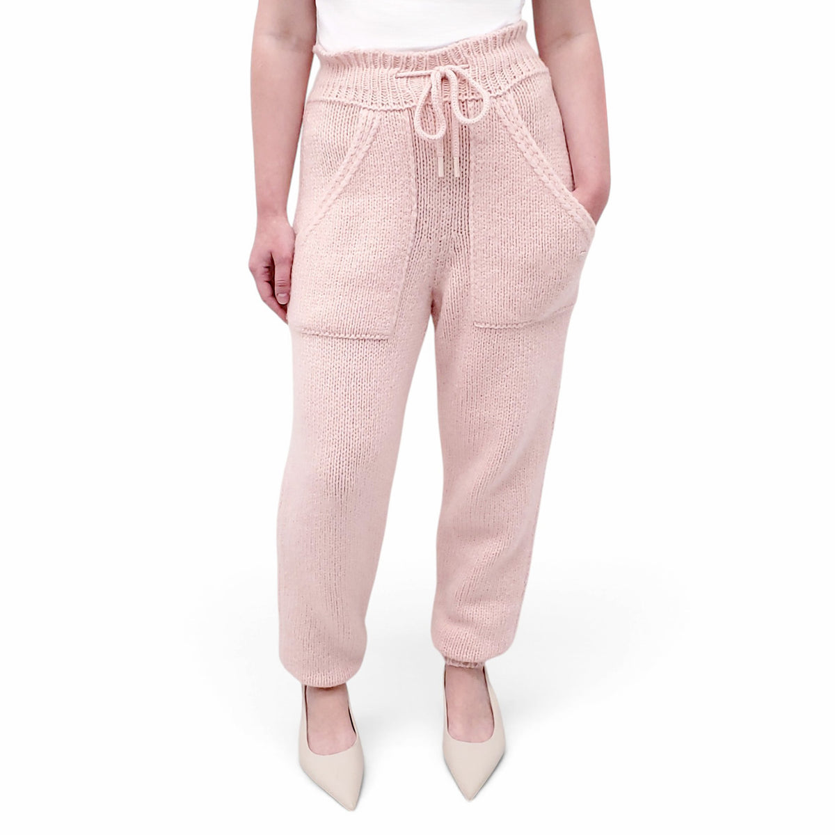 CHANEL PINK KNIT CROCHET TROUSERS - SIZE 36