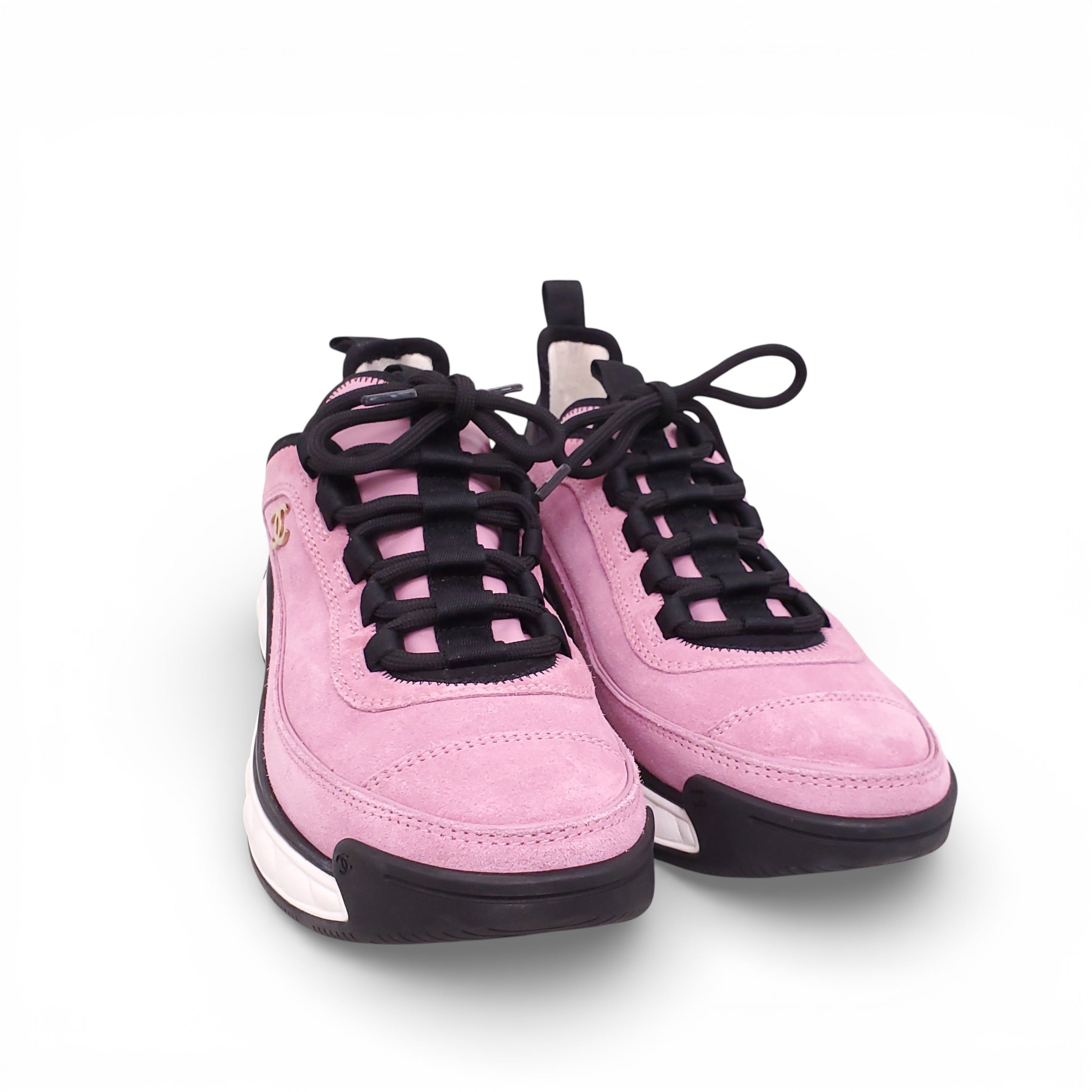 CHANEL PINK SUEDE SPORT LACE UP SNEAKERS - SIZE 38.5